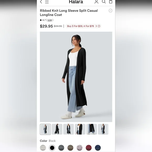 HALARA Black Long Knit Cardigan - Picture 4 of 5